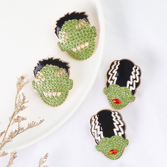 Frankenstein’s Bride Rhinestone Studded Halloween Earrings - Picture 8 of 9